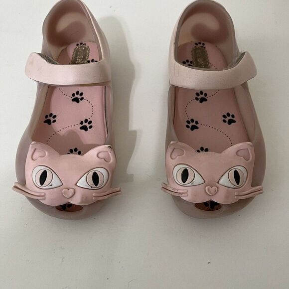 Mini Melissa Ultragirl II Pink Cat Mary Jane Flats Shoes Toddler Girls Size 8 - Picture 2 of 11